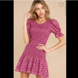 LoveShackFancy Luppa Smocked Puff Sleeve Mini Dress Pink Floral Small